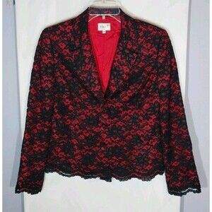 East Lace Blazer Jacket Women’s 14 Black Red Silk Lined Gothic Romantic 90s